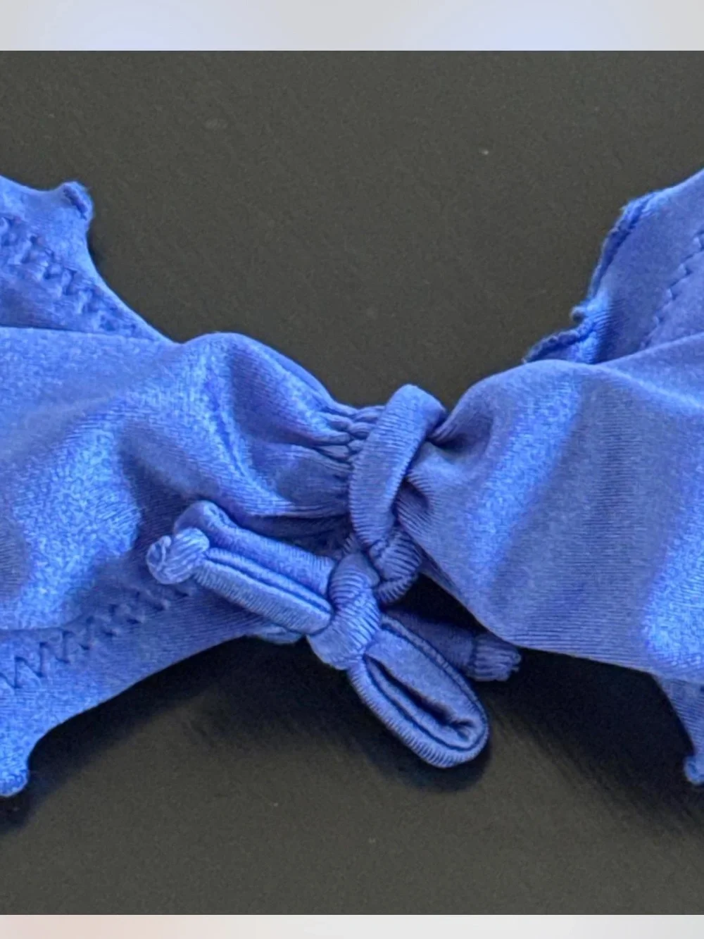 Luli Fama XL Royal Blue Bikini Top Ruffle Ruched Tie Front Halter‎ Swimwear Luxe